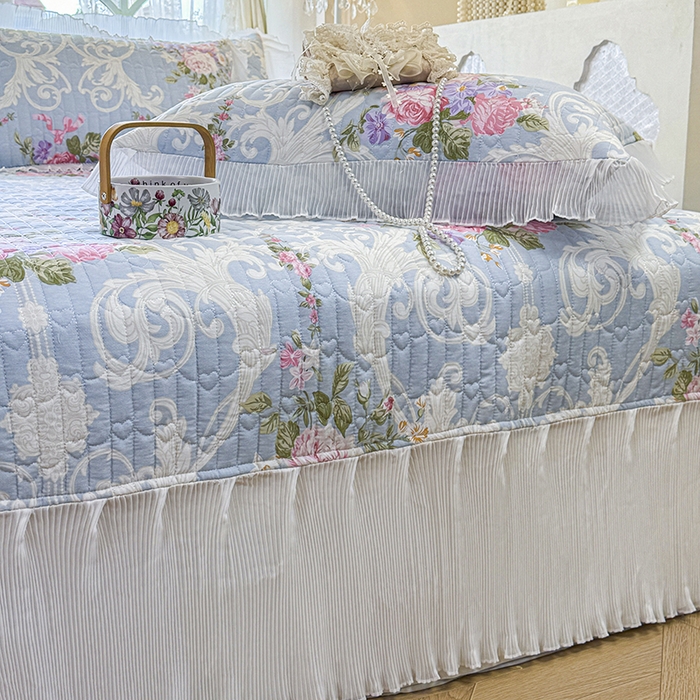 91家纺网 家纺一手货源 找家纺 虹星家纺 2025新款斜纹全棉纯棉印花床盖-清甜 清甜-绽放序曲