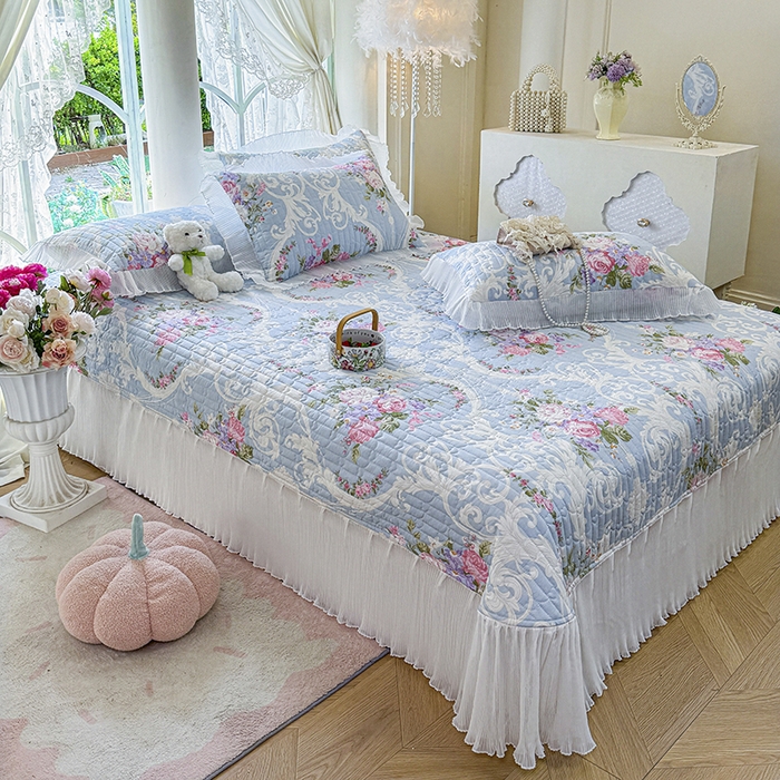 91家纺网 家纺一手货源 找家纺 虹星家纺 2025新款斜纹全棉纯棉印花床盖-清甜 清甜-绽放序曲