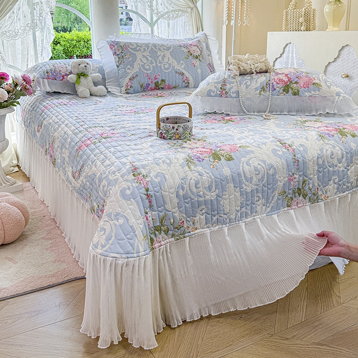 91家纺网 家纺一手货源 找家纺 虹星家纺 2025新款斜纹全棉纯棉印花床盖-清甜 清甜-绽放序曲