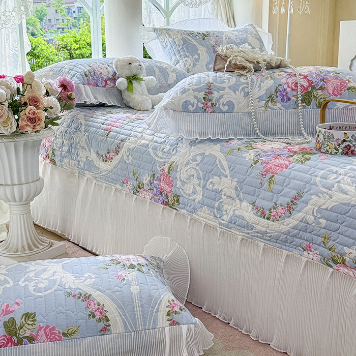 91家纺网 家纺一手货源 找家纺 虹星家纺 2025新款斜纹全棉纯棉印花床盖-清甜 清甜-绽放序曲