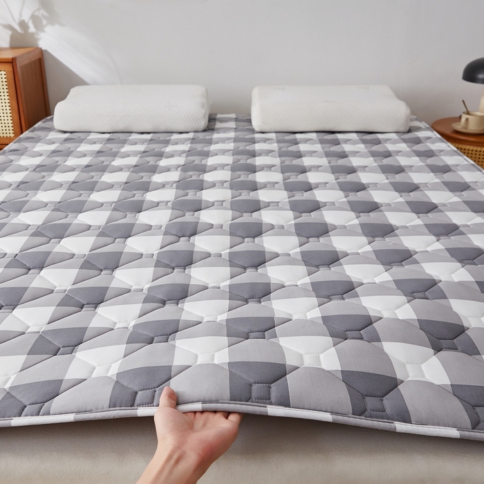 祁恋婷家居 2025新款A类水洗棉藤席两用床褥 灰大格-藤席床褥