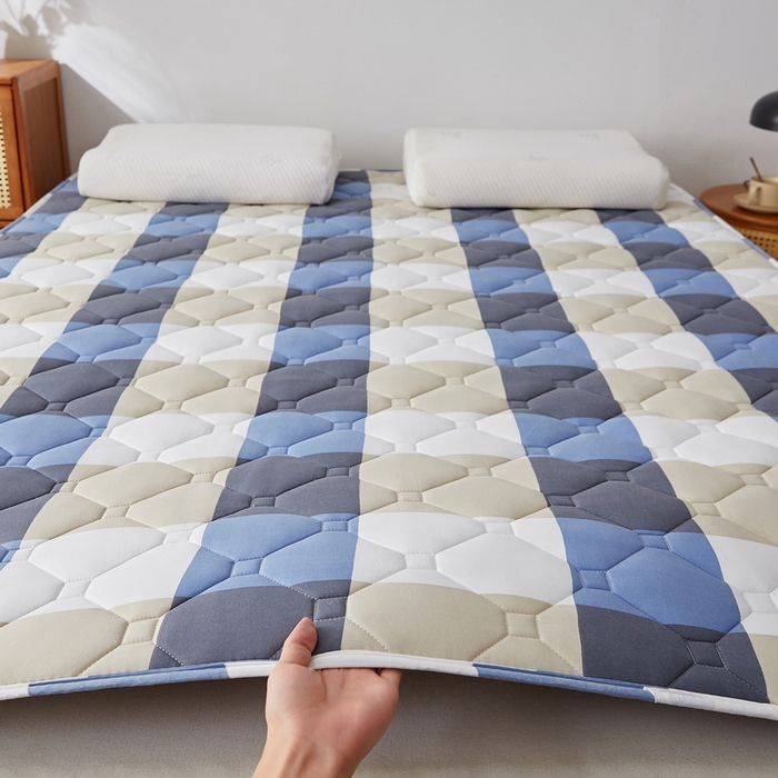 祁恋婷家居 2025新款A类水洗棉藤席两用床褥 蓝大格-藤席床褥