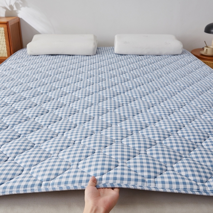 祁恋婷家居 2025新款A类水洗棉藤席两用床褥 蓝小格-藤席床褥