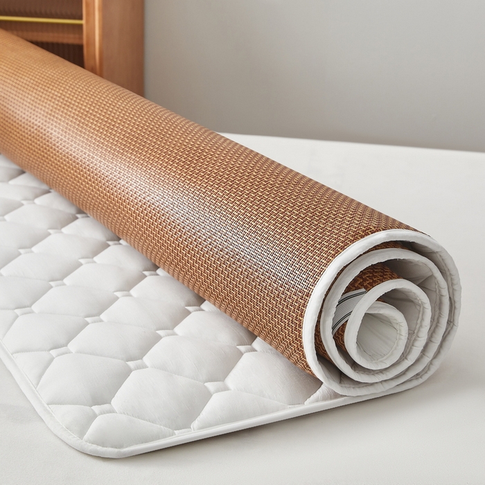 91家纺网 家纺一手货源 找家纺 祁恋婷家居 2025新款A类水洗棉藤席两用床褥 水洗棉白-藤席床褥