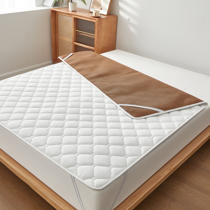 91家纺网 家纺一手货源 找家纺 祁恋婷家居 2025新款A类水洗棉藤席两用床褥 水洗棉白-藤席床褥