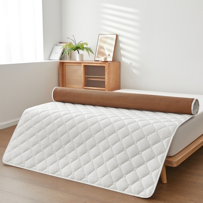 91家纺网 家纺一手货源 找家纺 祁恋婷家居 2025新款A类水洗棉藤席两用床褥 水洗棉白-藤席床褥