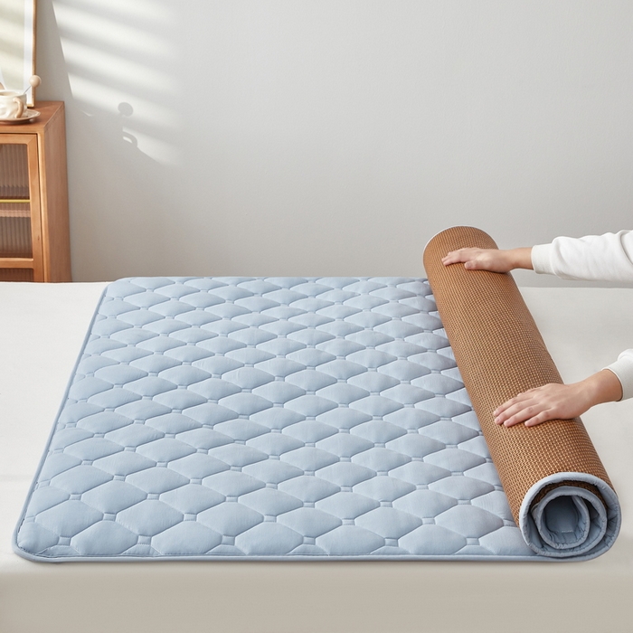 91家纺网 家纺一手货源 找家纺 祁恋婷家居 2025新款A类水洗棉藤席两用床褥 水洗棉蓝-藤席床褥