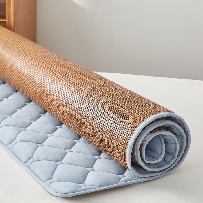 91家纺网 家纺一手货源 找家纺 祁恋婷家居 2025新款A类水洗棉藤席两用床褥 水洗棉蓝-藤席床褥