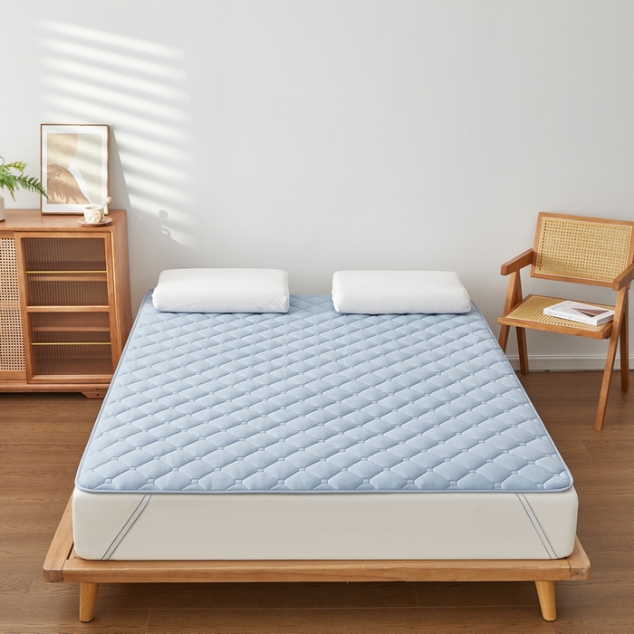 91家纺网 家纺一手货源 找家纺 祁恋婷家居 2025新款A类水洗棉藤席两用床褥 水洗棉蓝-藤席床褥