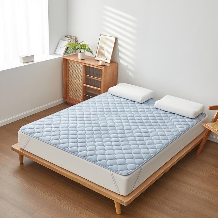 91家纺网 家纺一手货源 找家纺 祁恋婷家居 2025新款A类水洗棉藤席两用床褥 水洗棉蓝-藤席床褥