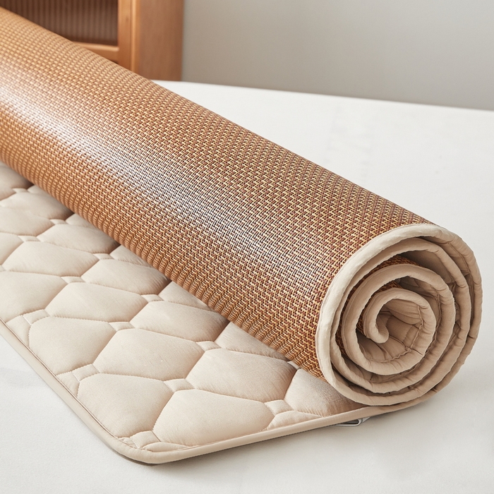 91家纺网 家纺一手货源 找家纺 祁恋婷家居 2025新款A类水洗棉藤席两用床褥 水洗棉驼-藤席床褥