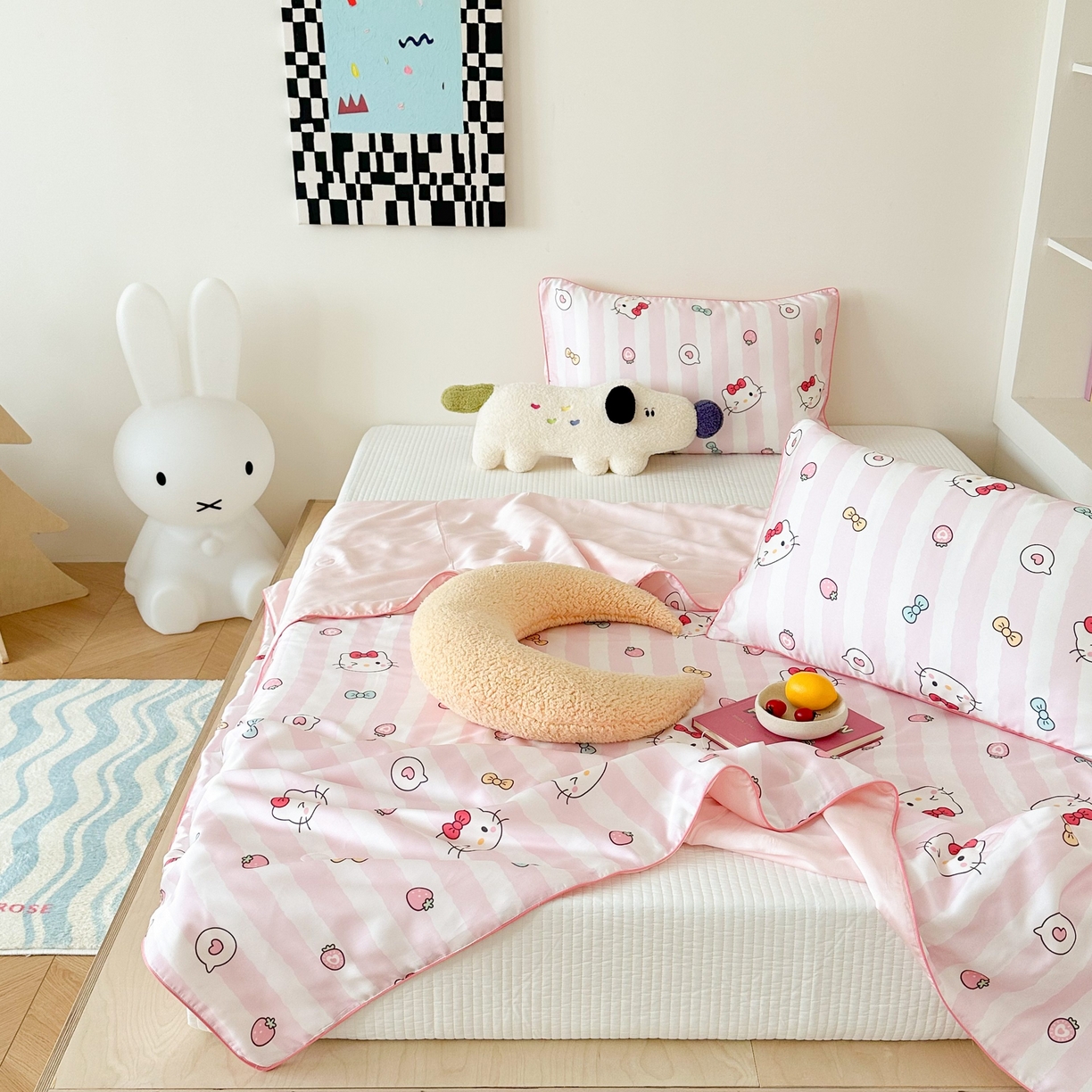 91家纺网 家纺一手货源 找家纺 西西家居 2025新款60支兰精天丝数码印花儿童夏被夏凉被空调被 蝴蝶结小猫