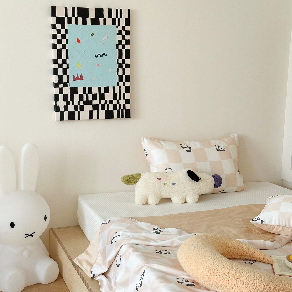 91家纺网 家纺一手货源 找家纺 西西家居 2025新款60支兰精天丝数码印花儿童夏被夏凉被空调被 格子熊猫-咖