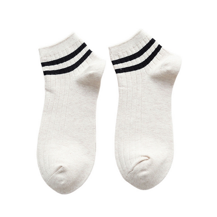 良品汇馆 2025春夏新款日式无印男士双杠棉袜子良品精梳棉双针运动休闲袜四季短袜五分袜 米白