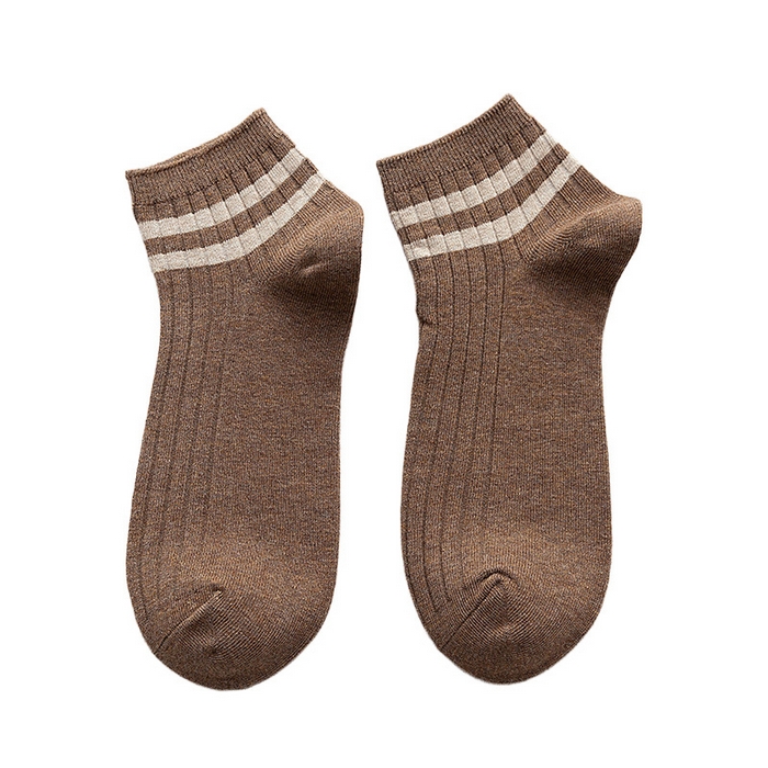 良品汇馆 2025春夏新款日式无印男士双杠棉袜子良品精梳棉双针运动休闲袜四季短袜五分袜 驼色