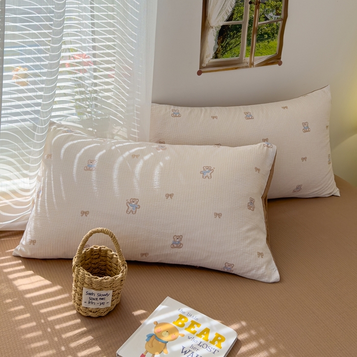 91家纺网 家纺一手货源 找家纺 竹合家纺 2025新品云感皱皱四件套跑量款小清新四件套 宝贝熊