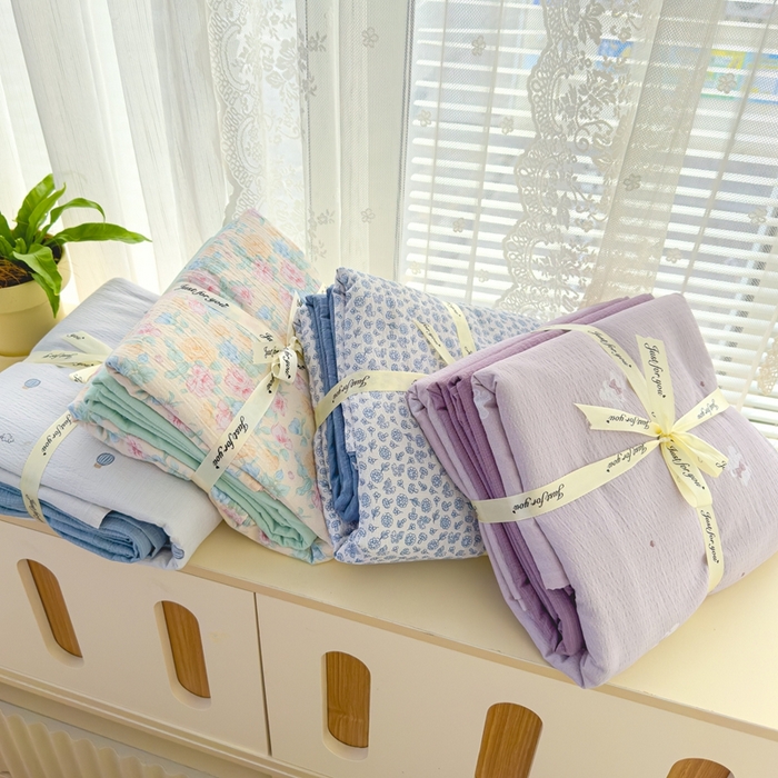 91家纺网 家纺一手货源 找家纺 竹合家纺 2025新品云感皱皱四件套跑量款小清新四件套 组合图仅供展示