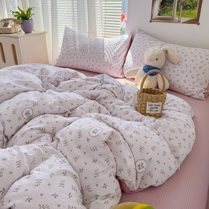 91家纺网 家纺一手货源 找家纺 竹合家纺 2025新品云感皱皱四件套跑量款小清新四件套 小确幸-粉