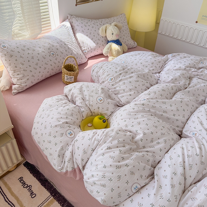 91家纺网 家纺一手货源 找家纺 竹合家纺 2025新品云感皱皱四件套跑量款小清新四件套 小确幸-粉