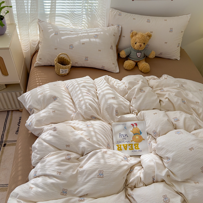 91家纺网 家纺一手货源 找家纺 竹合家纺 2025新品云感皱皱四件套跑量款小清新四件套 宝贝熊