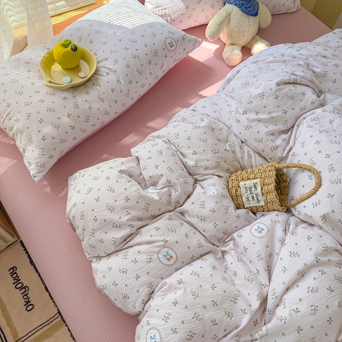 91家纺网 家纺一手货源 找家纺 竹合家纺 2025新品云感皱皱四件套跑量款小清新四件套 小确幸-粉