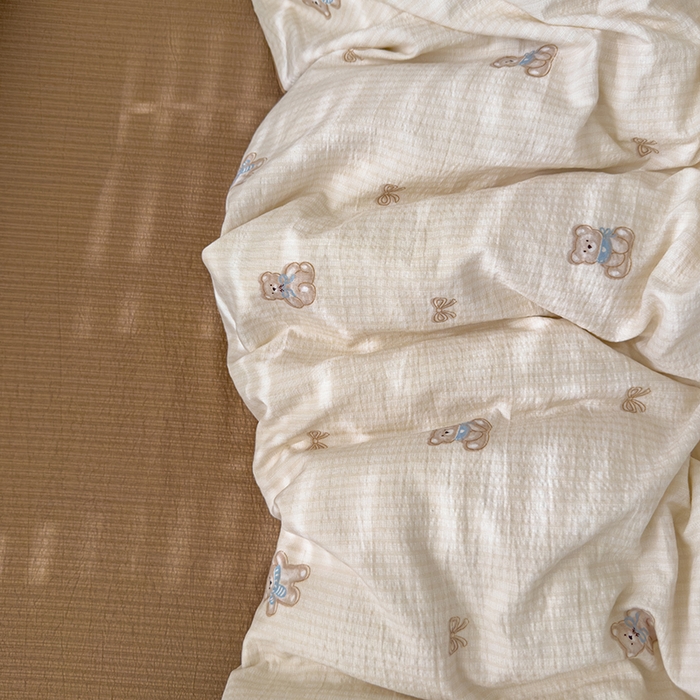 91家纺网 家纺一手货源 找家纺 竹合家纺 2025新品云感皱皱四件套跑量款小清新四件套 宝贝熊