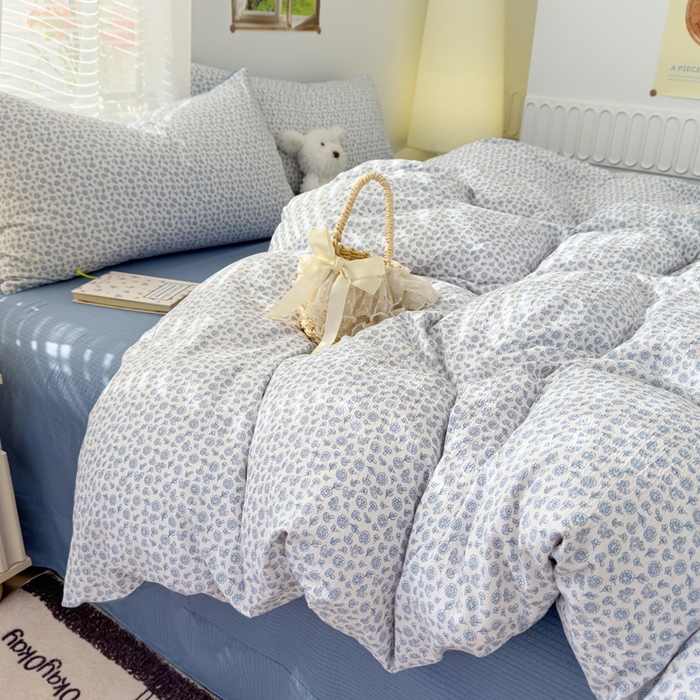 91家纺网 家纺一手货源 找家纺 竹合家纺 2025新品云感皱皱四件套跑量款小清新四件套 复古小花