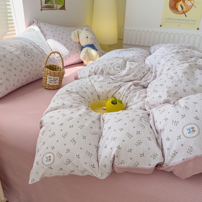 91家纺网 家纺一手货源 找家纺 竹合家纺 2025新品云感皱皱四件套跑量款小清新四件套 小确幸-粉