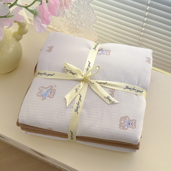 竹合家纺 2025新品云感皱皱四件套跑量款小清新四件套 宝贝熊