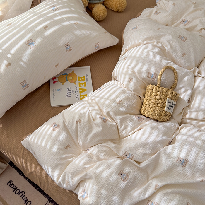 91家纺网 家纺一手货源 找家纺 竹合家纺 2025新品云感皱皱四件套跑量款小清新四件套 宝贝熊