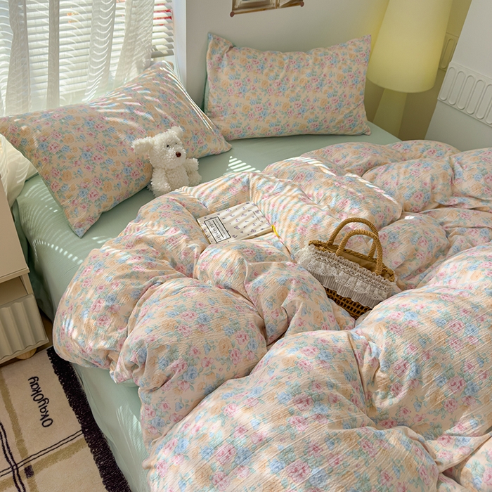 91家纺网 家纺一手货源 找家纺 竹合家纺 2025新品云感皱皱四件套跑量款小清新四件套 微凉