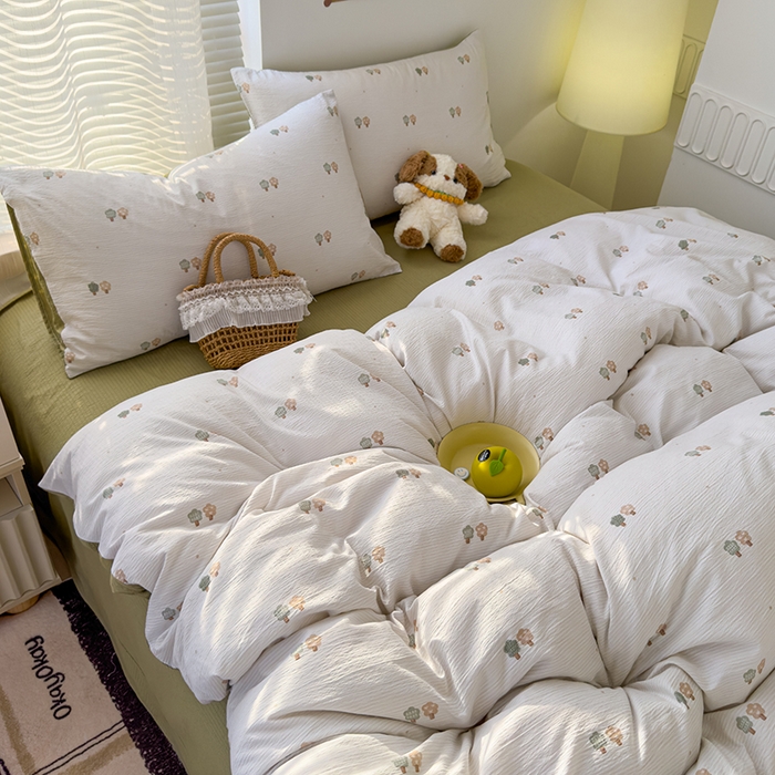 91家纺网 家纺一手货源 找家纺 竹合家纺 2025新品云感皱皱四件套跑量款小清新四件套 小树林-绿