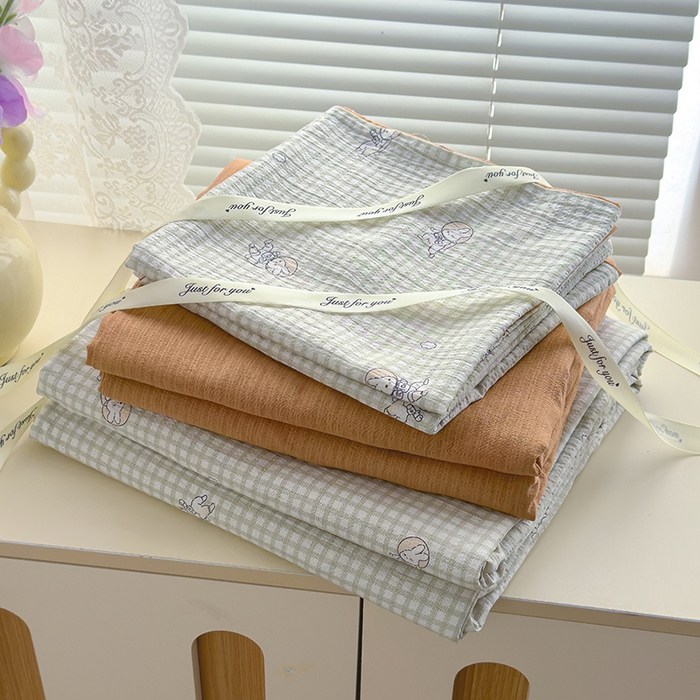 91家纺网 家纺一手货源 找家纺 竹合家纺 2025新品云感皱皱四件套跑量款小清新四件套 航空小兔-绿