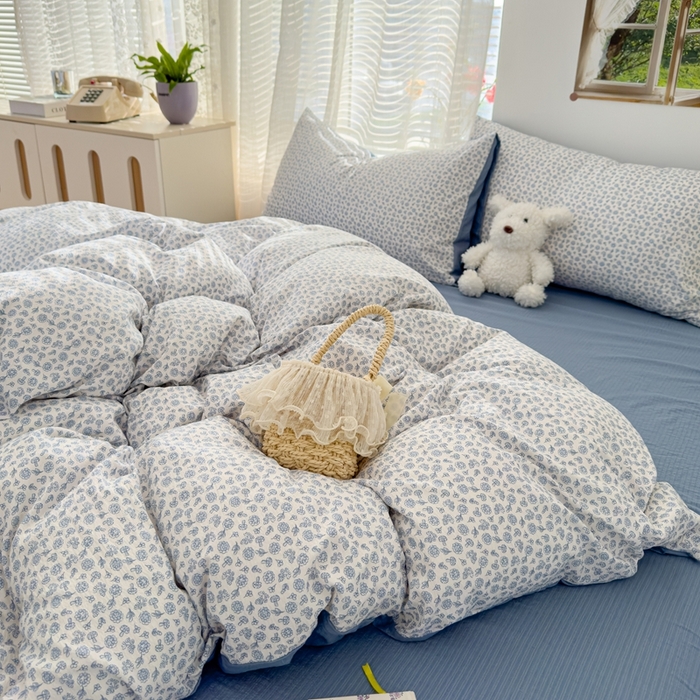 91家纺网 家纺一手货源 找家纺 竹合家纺 2025新品云感皱皱四件套跑量款小清新四件套 复古小花