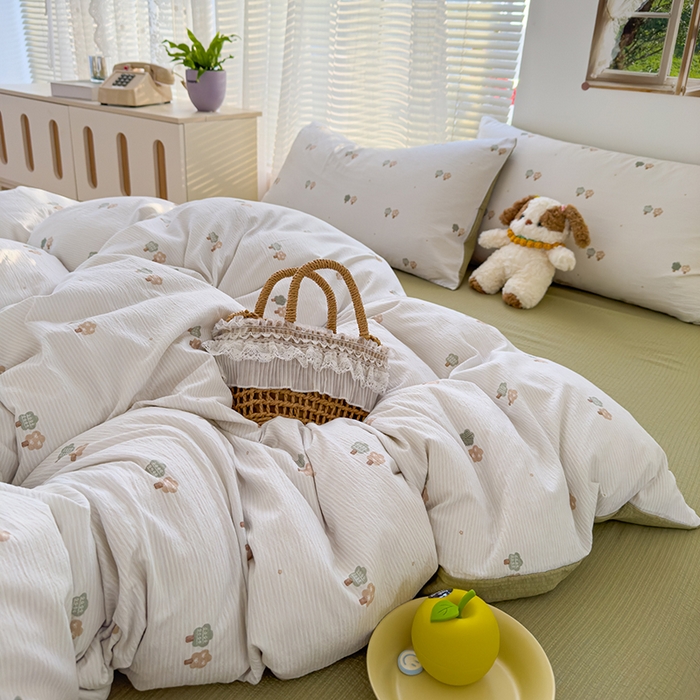 91家纺网 家纺一手货源 找家纺 竹合家纺 2025新品云感皱皱四件套跑量款小清新四件套 小树林-绿