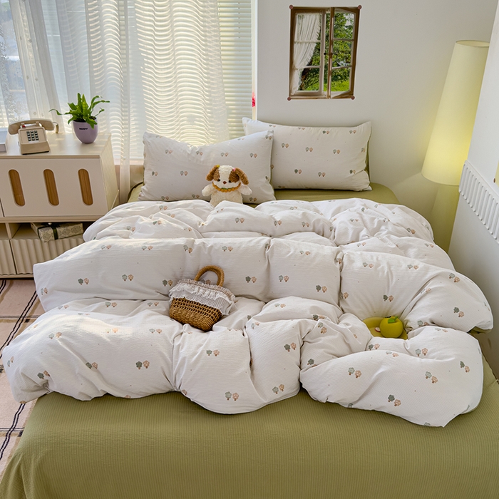 91家纺网 家纺一手货源 找家纺 竹合家纺 2025新品云感皱皱四件套跑量款小清新四件套 小树林-绿