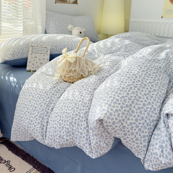 91家纺网 家纺一手货源 找家纺 竹合家纺 2025新品云感皱皱四件套跑量款小清新四件套 复古小花