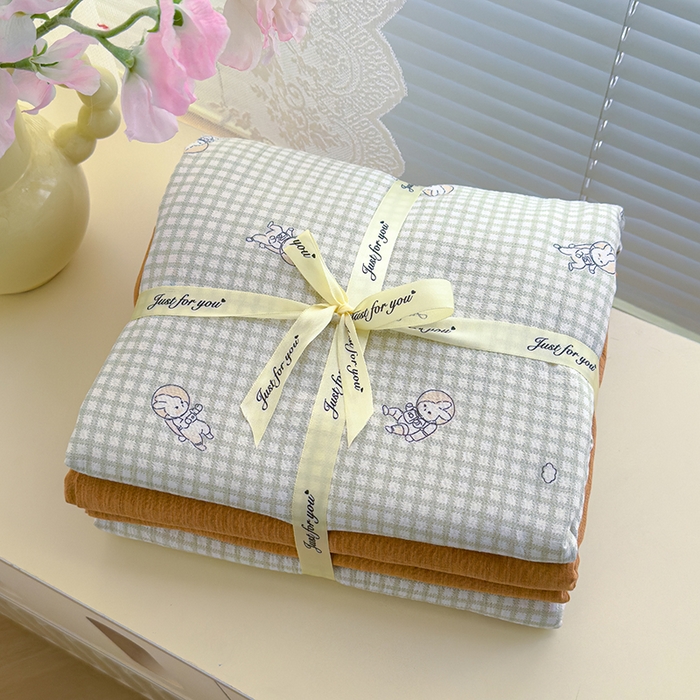 竹合家纺 2025新品云感皱皱四件套跑量款小清新四件套 航空小兔-绿