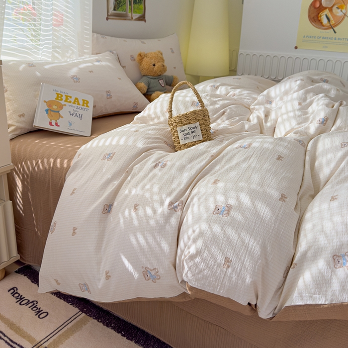 91家纺网 家纺一手货源 找家纺 竹合家纺 2025新品云感皱皱四件套跑量款小清新四件套 宝贝熊