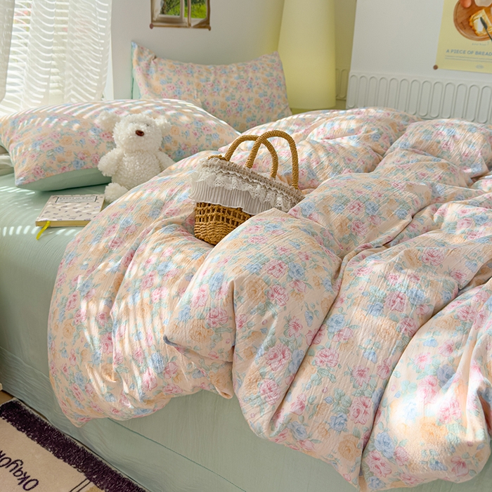 91家纺网 家纺一手货源 找家纺 竹合家纺 2025新品云感皱皱四件套跑量款小清新四件套 微凉