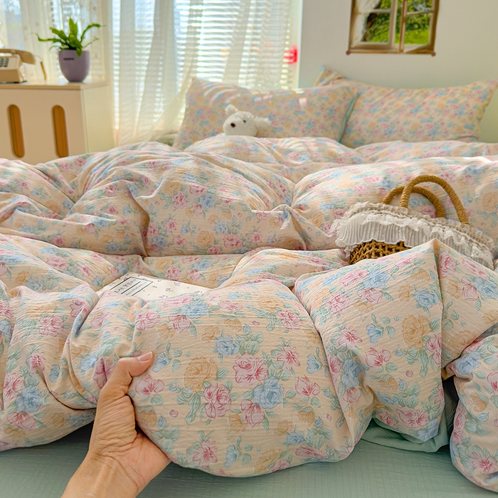 91家纺网 家纺一手货源 找家纺 竹合家纺 2025新品云感皱皱四件套跑量款小清新四件套 微凉