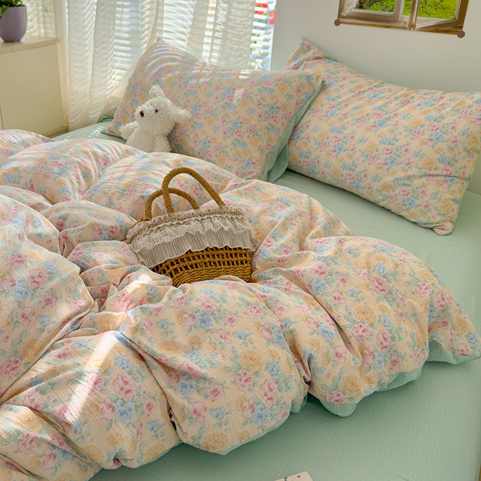 91家纺网 家纺一手货源 找家纺 竹合家纺 2025新品云感皱皱四件套跑量款小清新四件套 微凉