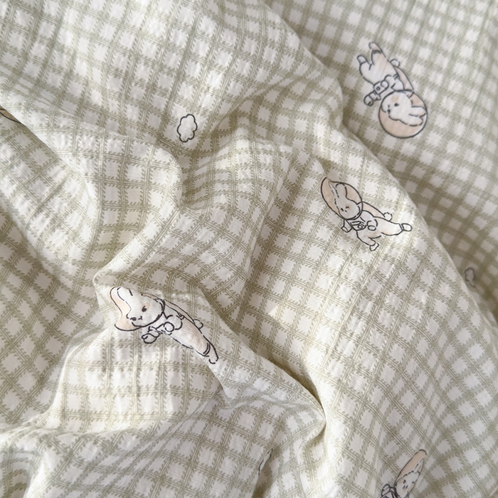 91家纺网 家纺一手货源 找家纺 竹合家纺 2025新品云感皱皱四件套跑量款小清新四件套 航空小兔-绿