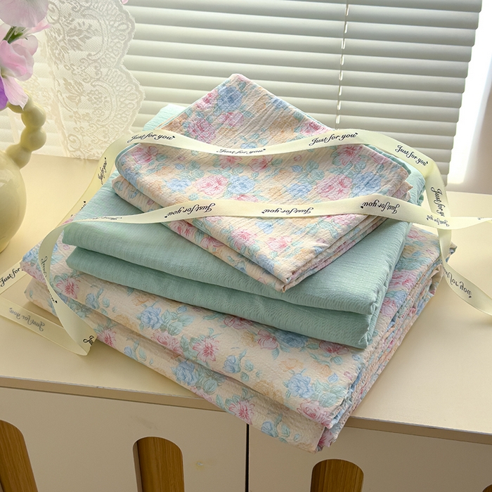 91家纺网 家纺一手货源 找家纺 竹合家纺 2025新品云感皱皱四件套跑量款小清新四件套 微凉