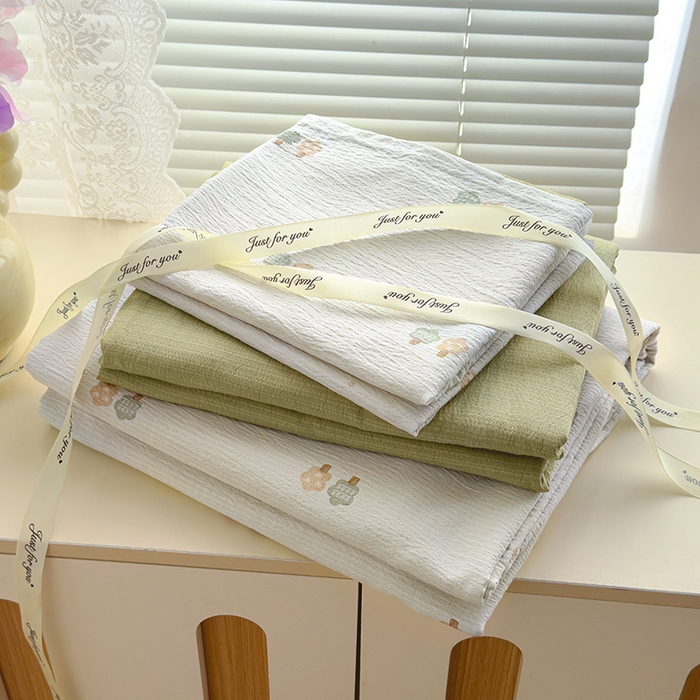 91家纺网 家纺一手货源 找家纺 竹合家纺 2025新品云感皱皱四件套跑量款小清新四件套 小树林-绿