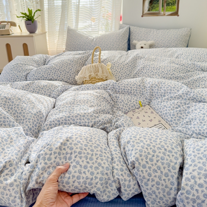 91家纺网 家纺一手货源 找家纺 竹合家纺 2025新品云感皱皱四件套跑量款小清新四件套 复古小花