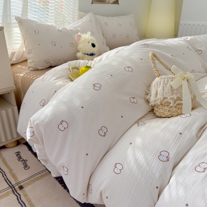 91家纺网 家纺一手货源 找家纺 竹合家纺 2025新品云感皱皱四件套跑量款小清新四件套 小苹果