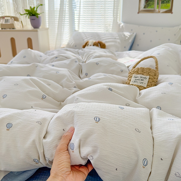 91家纺网 家纺一手货源 找家纺 竹合家纺 2025新品云感皱皱四件套跑量款小清新四件套 热气球