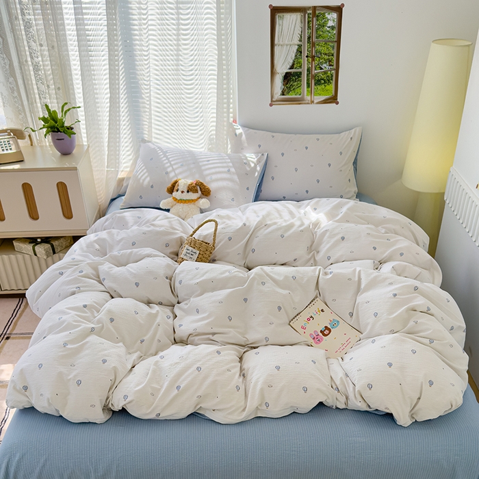 91家纺网 家纺一手货源 找家纺 竹合家纺 2025新品云感皱皱四件套跑量款小清新四件套 热气球