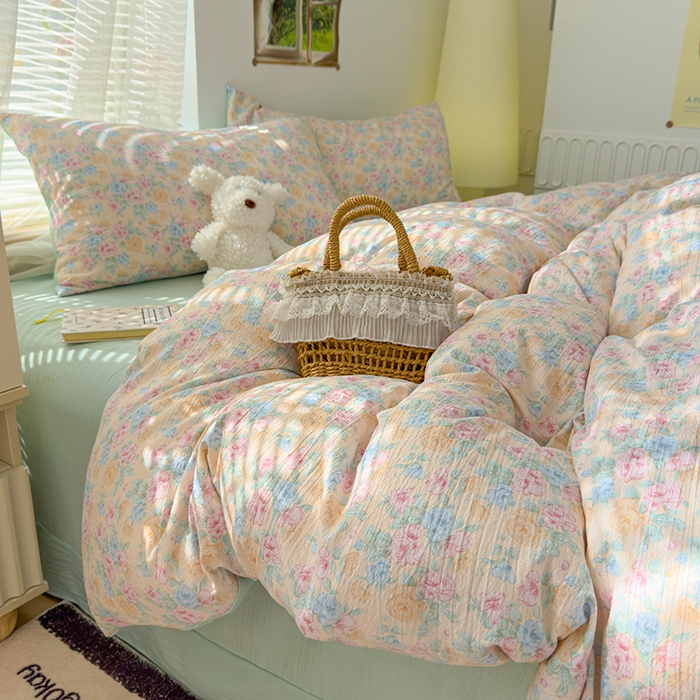 91家纺网 家纺一手货源 找家纺 竹合家纺 2025新品云感皱皱四件套跑量款小清新四件套 微凉